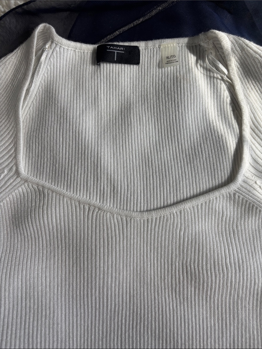 Tahari Cream Ribbed V-Neck Women’s Sweater